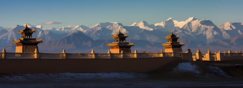 蓝天雪山城墙外景广角拍摄,高清,摄影图,摄影图片,图片大全,摄影图免费下载
